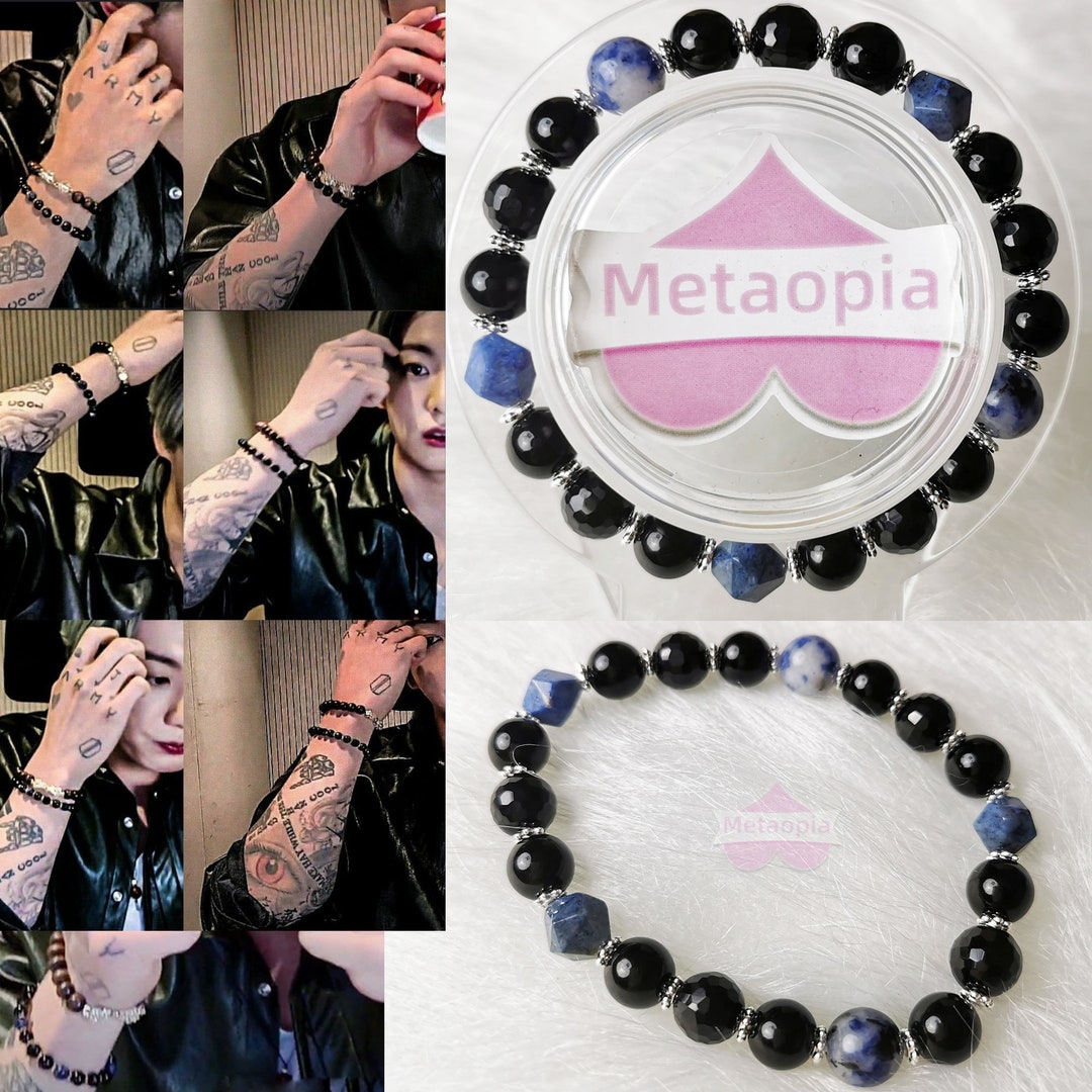 BTS Jung Kook Inspired Natural Crystal Bracelet, Black Agates and