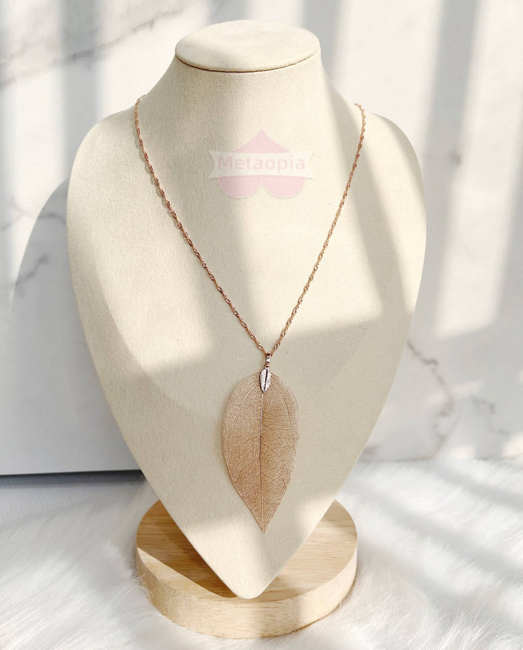Real Leaf Necklace, 18K Golden Chain, Silver Chain, Wax Cord, Silver ...