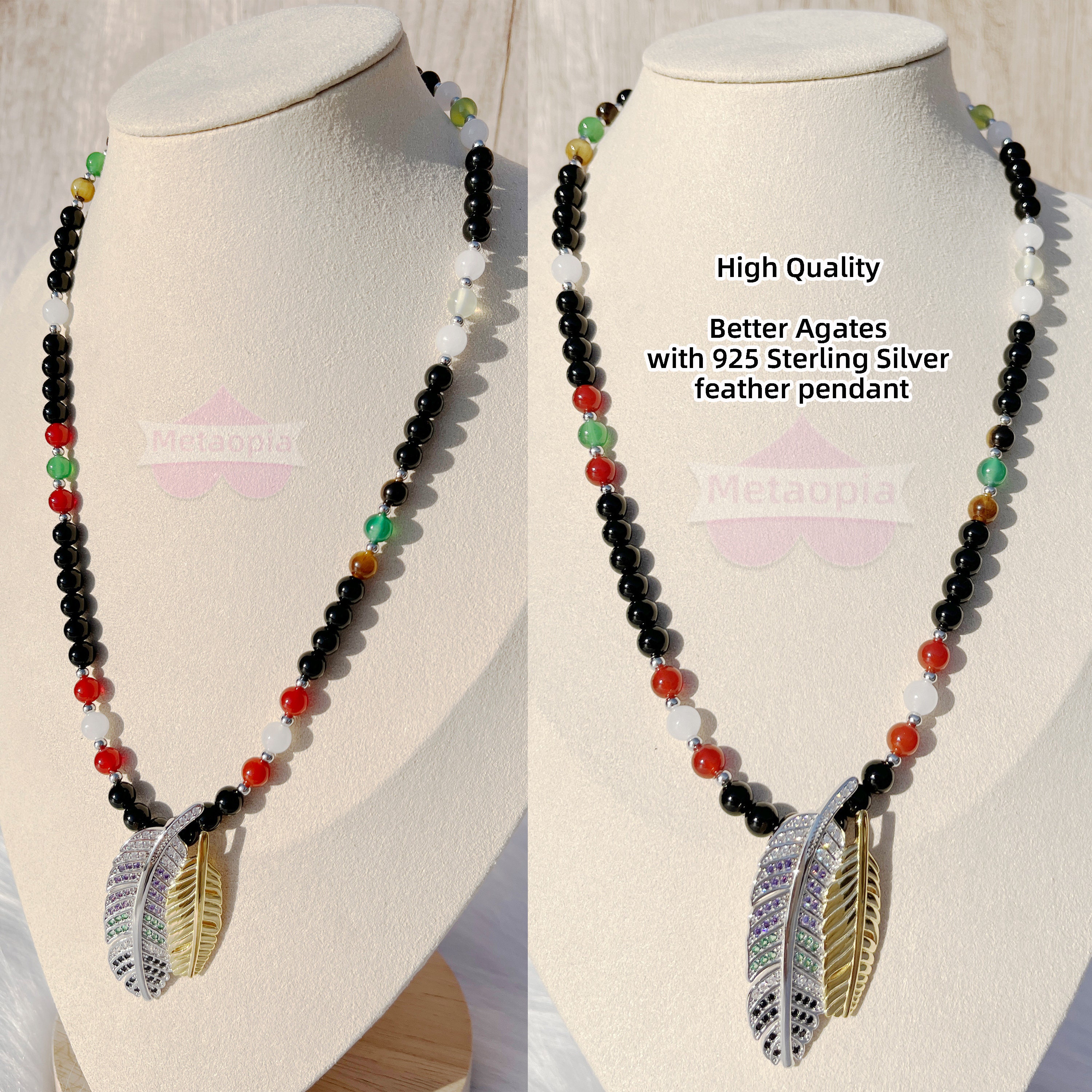 Customized Crystal Beaded Necklace With Feather Pendant Like Customized Crystal Beaded Necklace With Feather Pendant Like