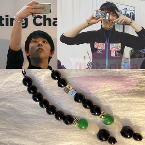 Chaîne pour téléphone personnalisée en cristal naturel comme celle de Yuzuru Hanyu, initiales personnalisées, breloque pour téléphone, porte-clés