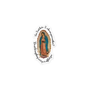 Die Cut Sticker of Our Lady of Guadalupe image with quotes around edges