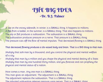 La gran idea de BJ Palmer, póster de seda, decoración de consultorio quiropráctico, arte mural, póster de quiropráctico