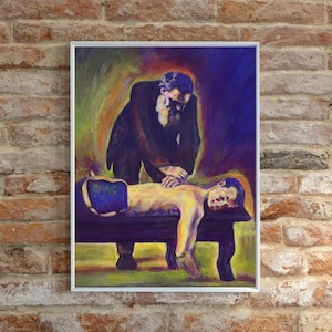 Chiropractor gift, waiting room art. DD Palmer, Chiropractic founder Adjusting Patient. High quality art print of painting. Giclee decor