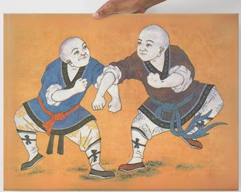 Arte vintage de monjes de Kungfu Shaolin, impresión en lienzo de combate