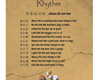 Impresión rítmica del kungfu Shaolin, poema de artes marciales tradicionales
