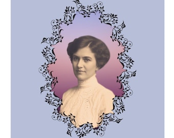 Póster con retrato vintage de la Dra. Mabel Palmer / Mujeres de la quiropráctica / Marco floral victoriano