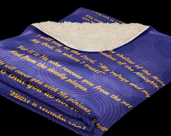 Manta Sherpa del Salmo 91 – Escritura violeta y dorada