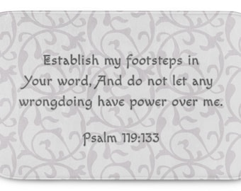 Alfombra de baño con el Salmo 119, espuma viscoelástica, diseño elegante, gris y plateado. Ducha con escrituras.