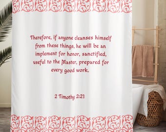 Cortina de ducha - Versículo bíblico 2 Timoteo 2:21 Rosa, Art Decó, Baño bíblico