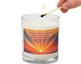 Vela Salmo 65. Frasco de vidrio cera de soja. Alabanza Religiosa Espiritual. Oración Inspiración Amanecer