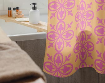 Cortina de ducha Art Deco diseño vintage elegante rosa naranja