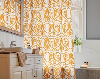 Cortina de ducha Art Deco diseño vintage elegante amarillo naranja