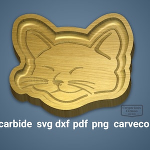 Smiling Cat Catch-all Tray SVG, Cat Clipart, Carbide Create CNC, cat digital file, coin tray cnc file, cat coin tray cnc file, cat tray