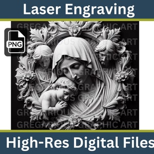 Moeder Maria en Jezus, laser PNG-gravure, digitaal 3D-gravurebestand, religieus bestand, 3D-illusie, christelijke geschenken, christelijke symboliek