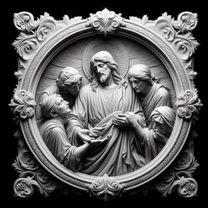 Jezus met melaatsen lasergesneden bestand, laser PNG-gravure, digitaal 3D-gravurebestand, religieus bestand, digitaal Jezusbestand, religieuze houtbewerking,