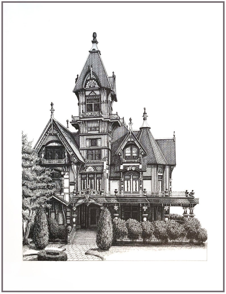 Architectural Pen & Ink Drawing Carson Mansion