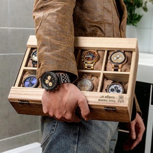 Boîte à montres pour homme, boîte de rangement pour montres, organiseur de montres en bois, support de montre pour homme, boîte à montres à 8 emplacements pour un être cher Boîte à montres de luxe