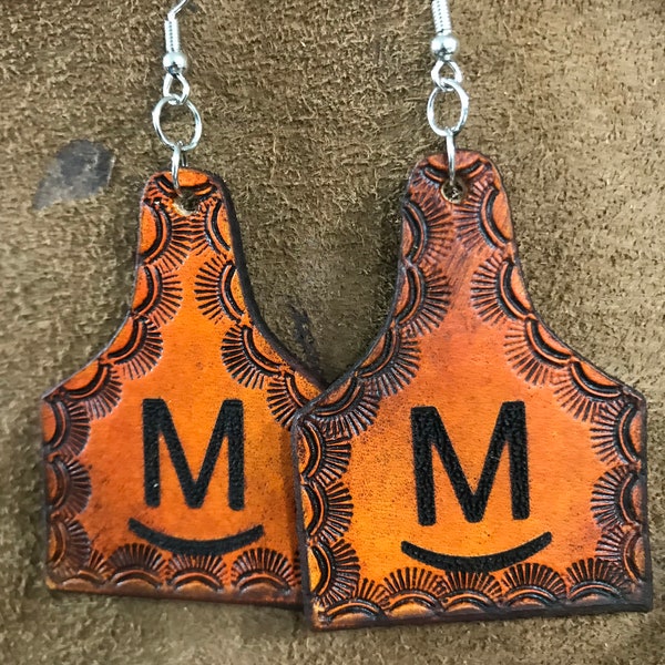 Personalized Brand Cowtag  Leather Earrings