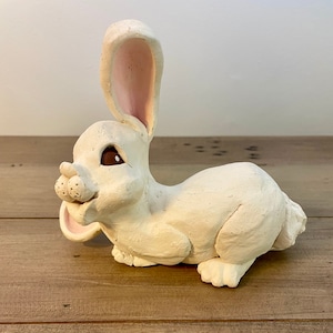 Vintage Hand Molded pottery Bunny Rabbit figurine by White Rock studios 1986 easter