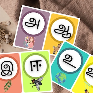 Tamil Alphabets flash card digital print, Tamil Alphabets, Tamil letters, Gift, digital print, gender neutral,education, Nursery Room, learn