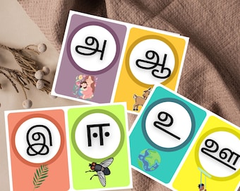 Tamil Alphabets Flash Cards, Educational Nursery Art (Digital Print)