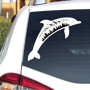 Dolphin with Mountains Window Decal