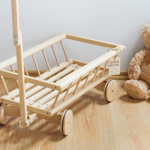 Grand chariot en bois, design ajouré, jouets en bois pour enfant, personnalisation Idée Cadeau