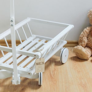 Large, white wooden cart, openwork design, wooden toys for children, personalization Gift Idea