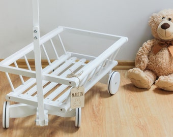 Grand chariot en bois blanc, design ajouré, jouets en bois pour enfant, personnalisation Idée Cadeau