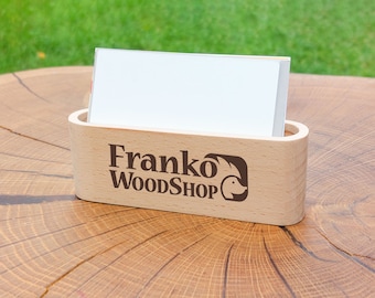 Business card stand made of solid wood holder gift idea