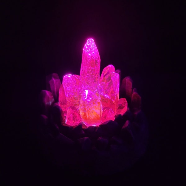 Glowing Hot-Pink Crystal Cluster (with LED light) - discounted