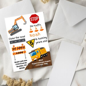Kids Construction Themed Birthday Party Invitation