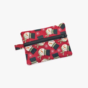 Kids wallet, zipper pouch, zipper purse, change wallet, kids coin purse, snow zipper bag, snowmen coin pouch, winter holiday Christmas purse