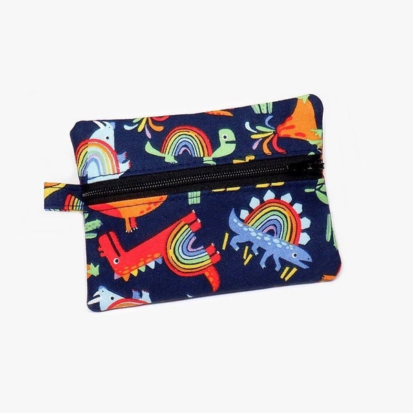 Boy wallet, zipper pouch, zipper purse, change wallet, kids coin purse, dinosaur zipper bag, rainbow coin pouch, dinosaur wallet, colorful