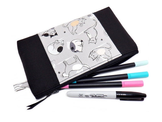 Canvas Pencil Case, Cats Pencil Pouch, Back to School, Student Supplies,  Standing Pencil Case, Large Pencil Pouch, Grey Cats Pencil Case 