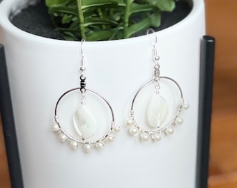 White Beaded Earrings, Statement Earrings, Earrings For Women, Boho Earrings, Wedding Earrings, Trendy Earrings, Dangle Earrings