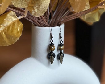 Boho Earrings / Gift For Her / Statement Earrings / Nature Earrings / Gold Leaf Earrings / Dangle Leaf Earrings / Dangle Earrings /