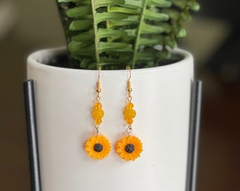 Sunflower Earrings, Boho Earrings, Flower Earrings, Sunflower Long earrings Hippie Earrings, Gift for her