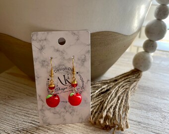 Dangle Earrings, apple earring, small earring, drop earrings, dainty, simple, teacher gift, book earrings, novelty earrings,