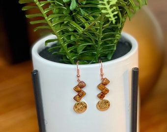 Smoky Quartz Earrings / Gold Dangle Earrings / Brown Rock Earrings / Gifts For Women / Statement Earrings / Geometric Earrings