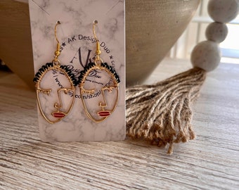 Stunning earrings, drop earring, dangle jewelry, face earrings, gift, present, novelty earrings, earrings, women jewelry, black hair