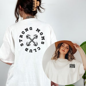 T-shirt Strong Moms Club, losvallend grafisch fitness-T-shirt, inspirerend citaat T-shirt, mama pompomslag ronde hals, top geestelijke gezondheid kracht