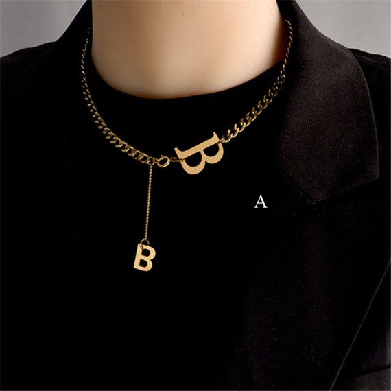 Double B Letter Necklace Minimalist 