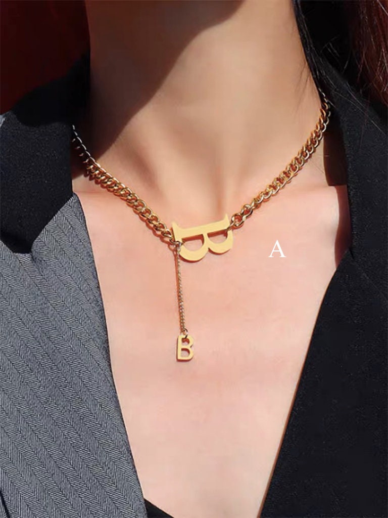 Double B Letter Necklace Minimalist 