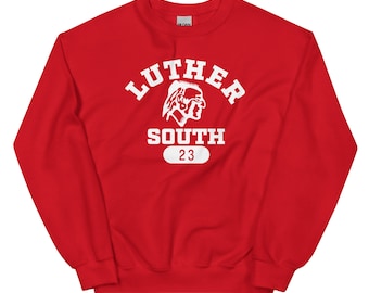 Luther South Felpa Unisex Stile Vintage / Girocollo Rosso
