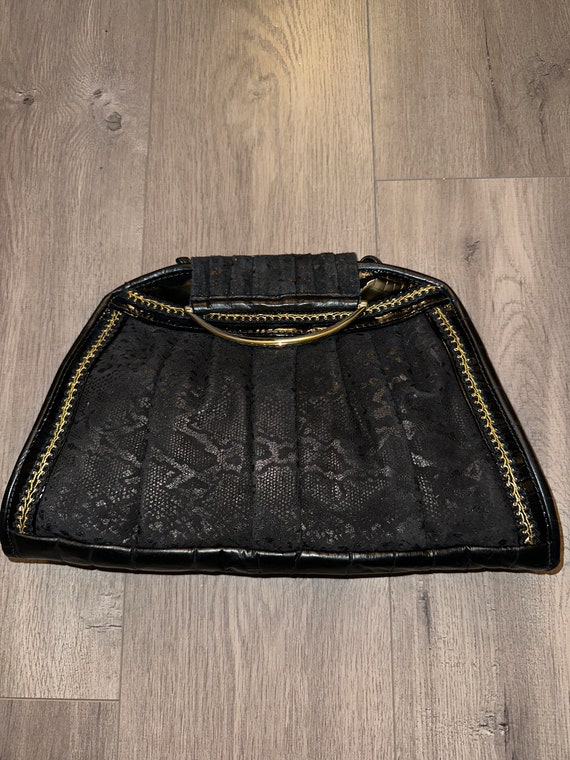 Vintage black lace and leather clutch