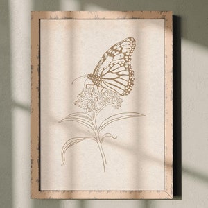 Vintage Monarch butterfly print, monarch printable, boho butterfly, butterfly nursery, cottage core girls room prints, dorm decor for girls