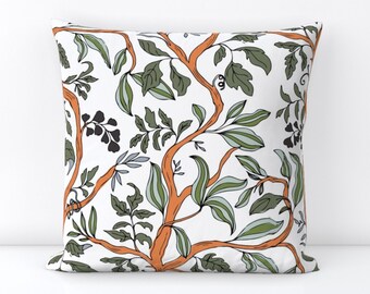 Square Throw Pillows -Hand Drawn tree vines and leaves decorative pillow