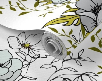 Peel and Stick Removable  Wallpaper-Hand Drawn - Eco-friendly -Anemones