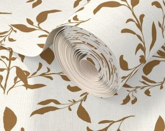 Grasscloth Wallpaper Natural material-Hand Drawn - Eco-friendly -Twig Vine White and Latte